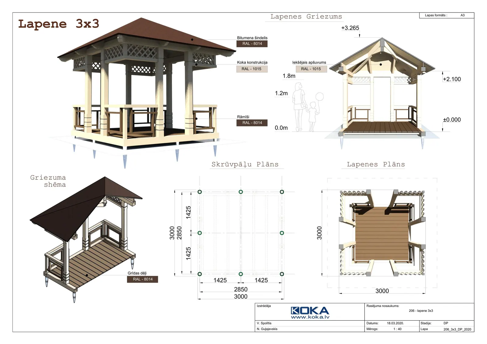 Koka konstrukcijas līdz 30 m² — 3 x 3 m
