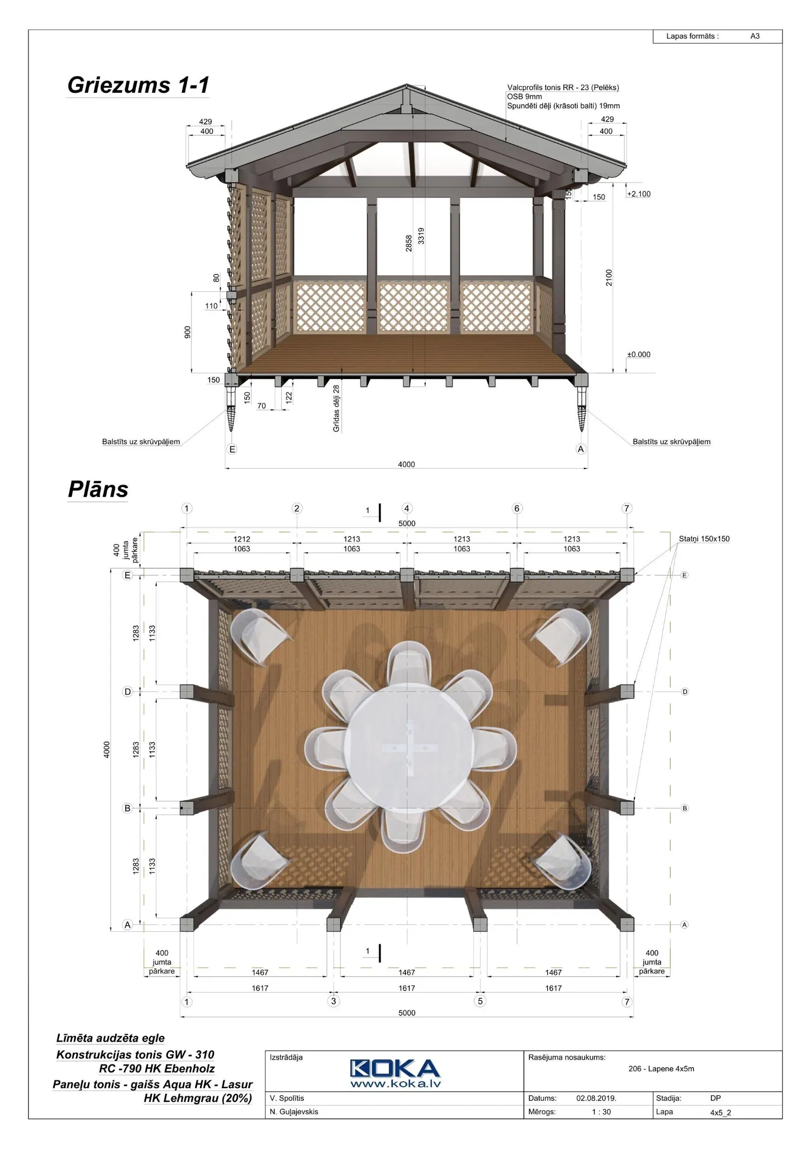 Koka konstrukcijas līdz 30 m² — 4 x 5 m
