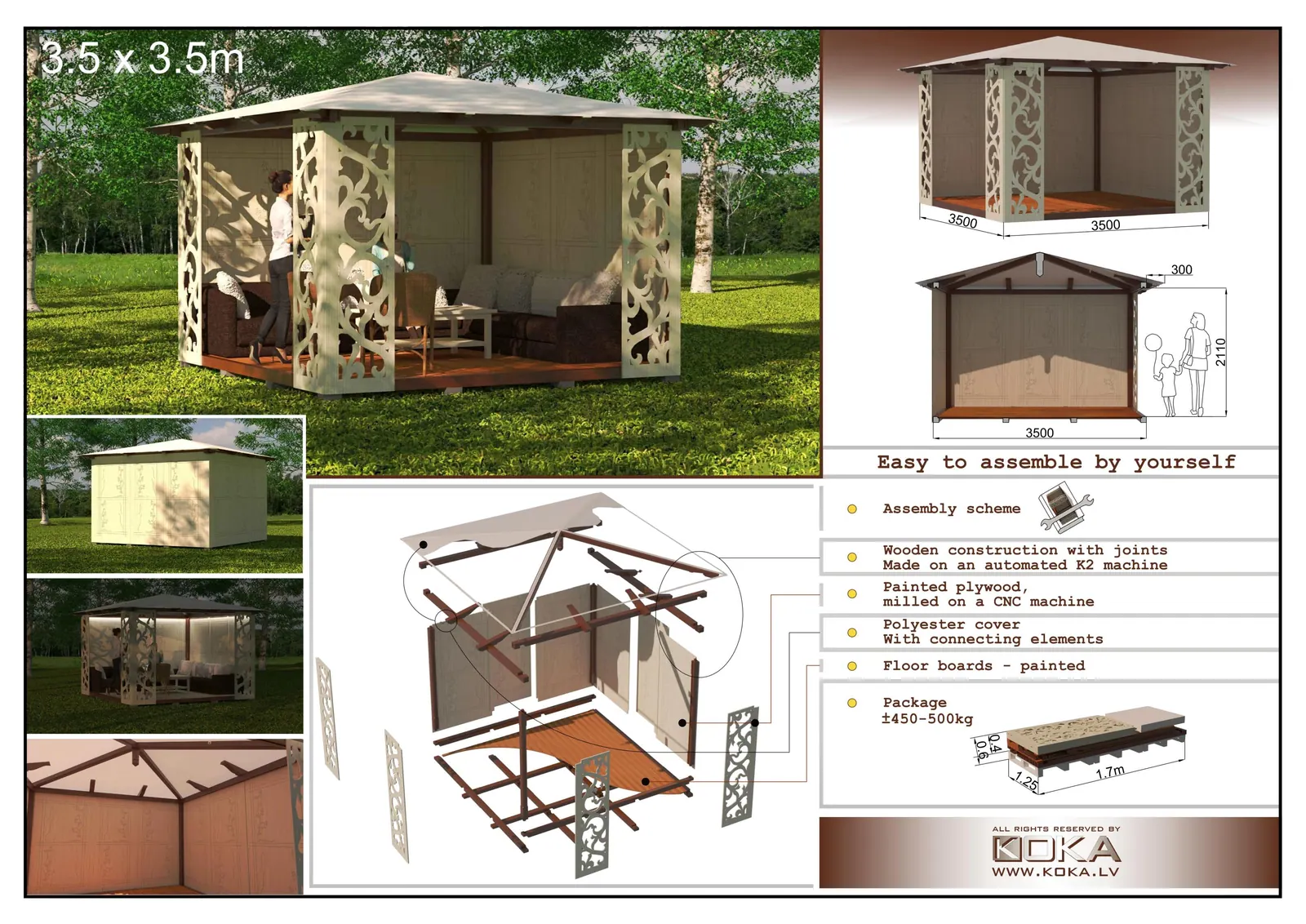 Koka konstrukcijas līdz 30 m² — 3,5 x 3,5 m variants