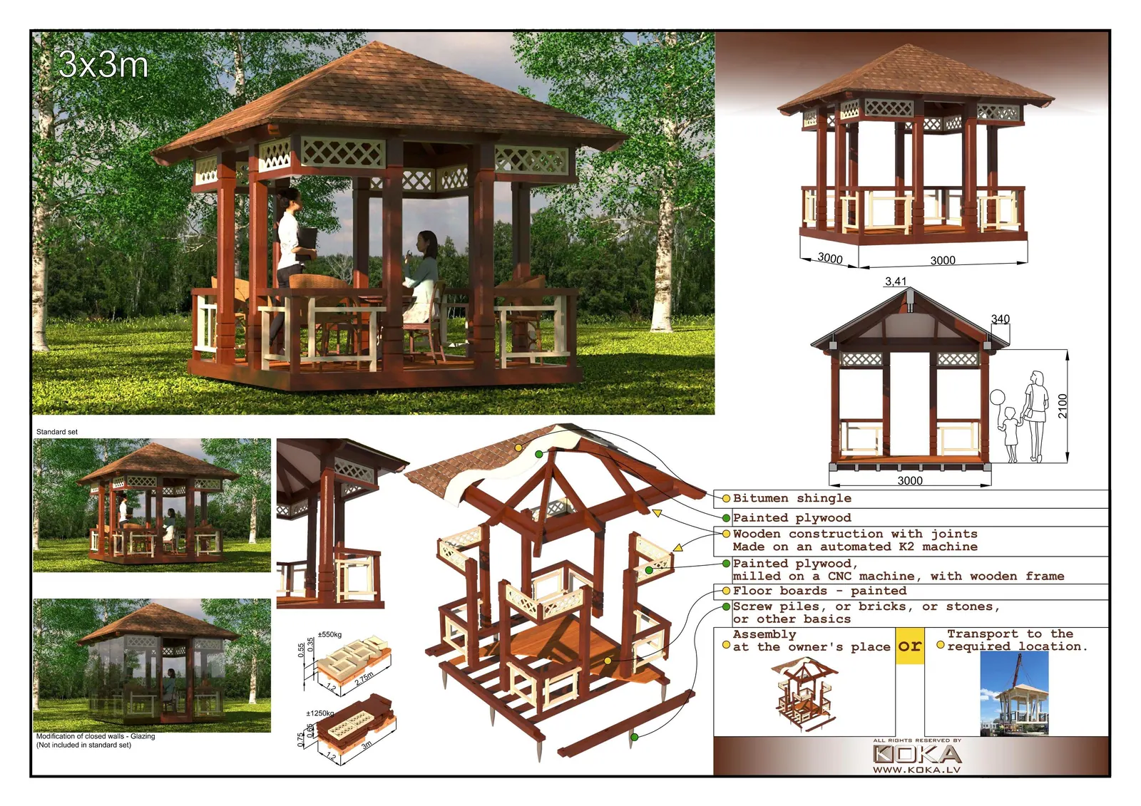 Koka konstrukcijas līdz 30 m² — 3 x 3 m variants