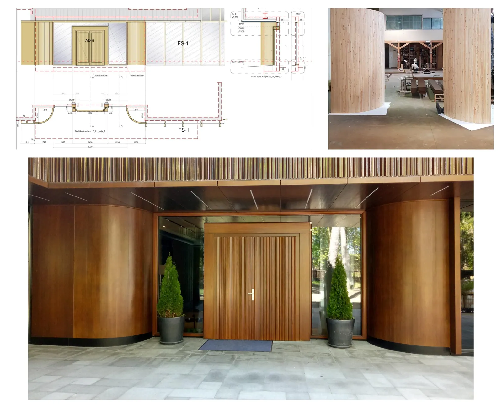 Ieejas portāli — Koka konstrukcija; liektas koka detaļas, stiklojums