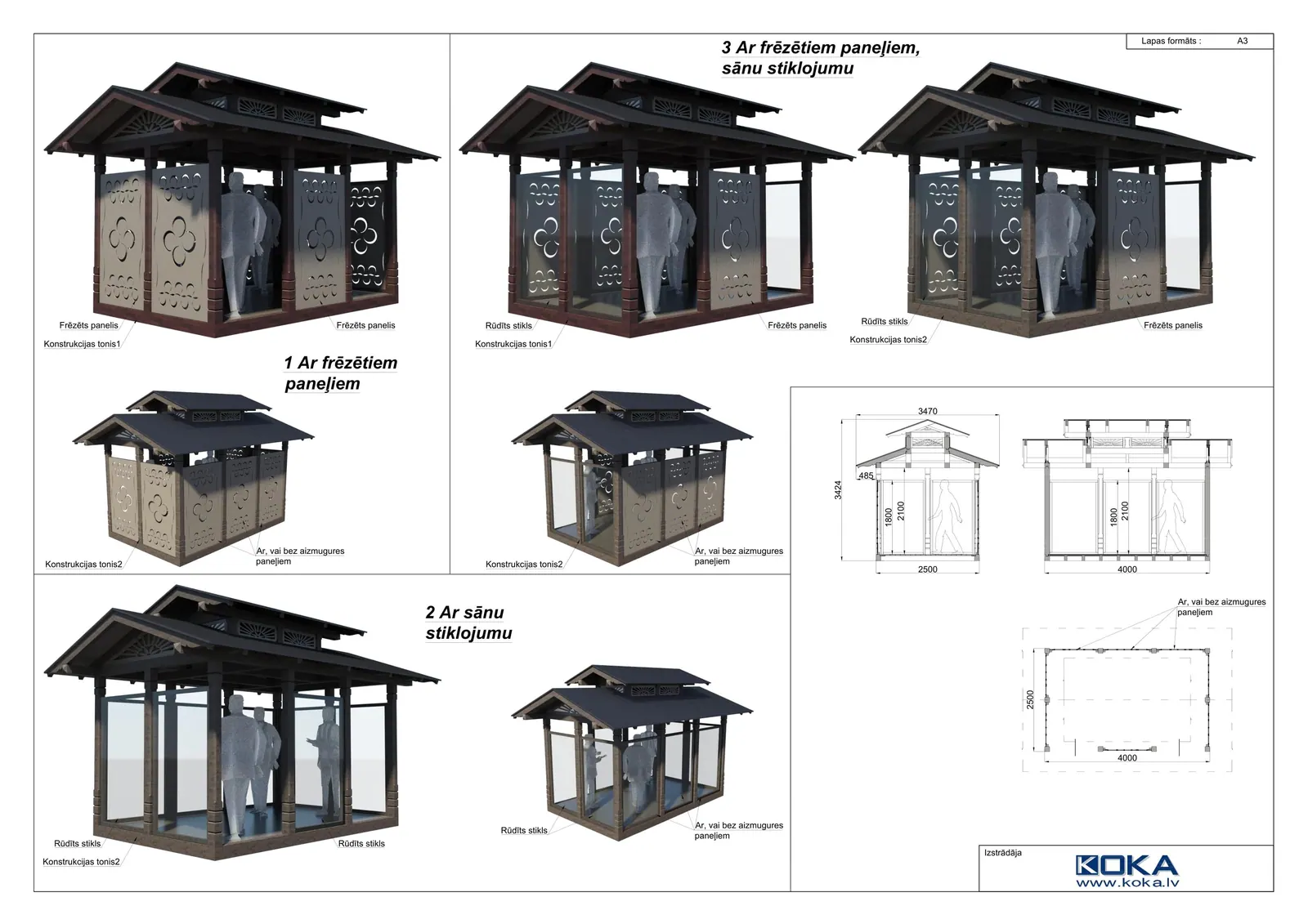Koka konstrukcijas līdz 30 m² — 2,5 x 4 m
